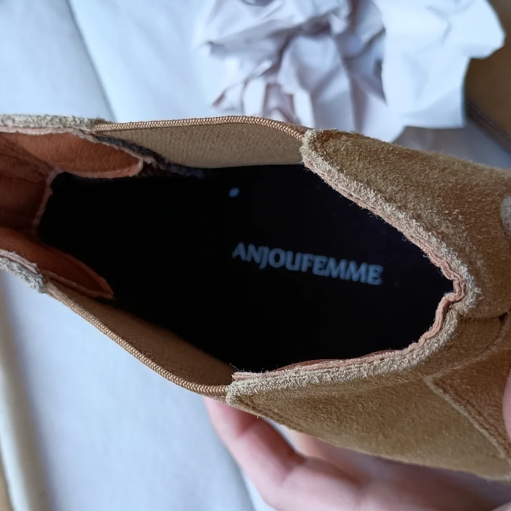 NWOT Anjoufemme Tan Suede Leather Men's Chelsea Boots_47